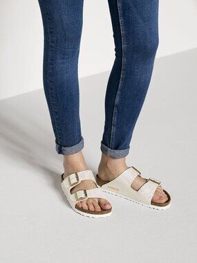 Birkenstock Women's Arizona Shiny Snake Birko-Flor Cream Sandals